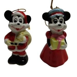 Vintage Disney Japan Mickey & Minnie Ceramic Christmas Ornaments‎ Set 1970s
